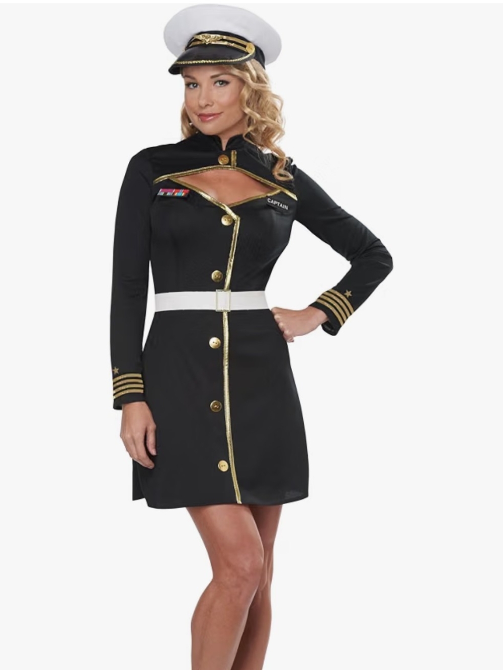 California Costumes Black Navy Captain Mini Dress with Gold Trim Size Med